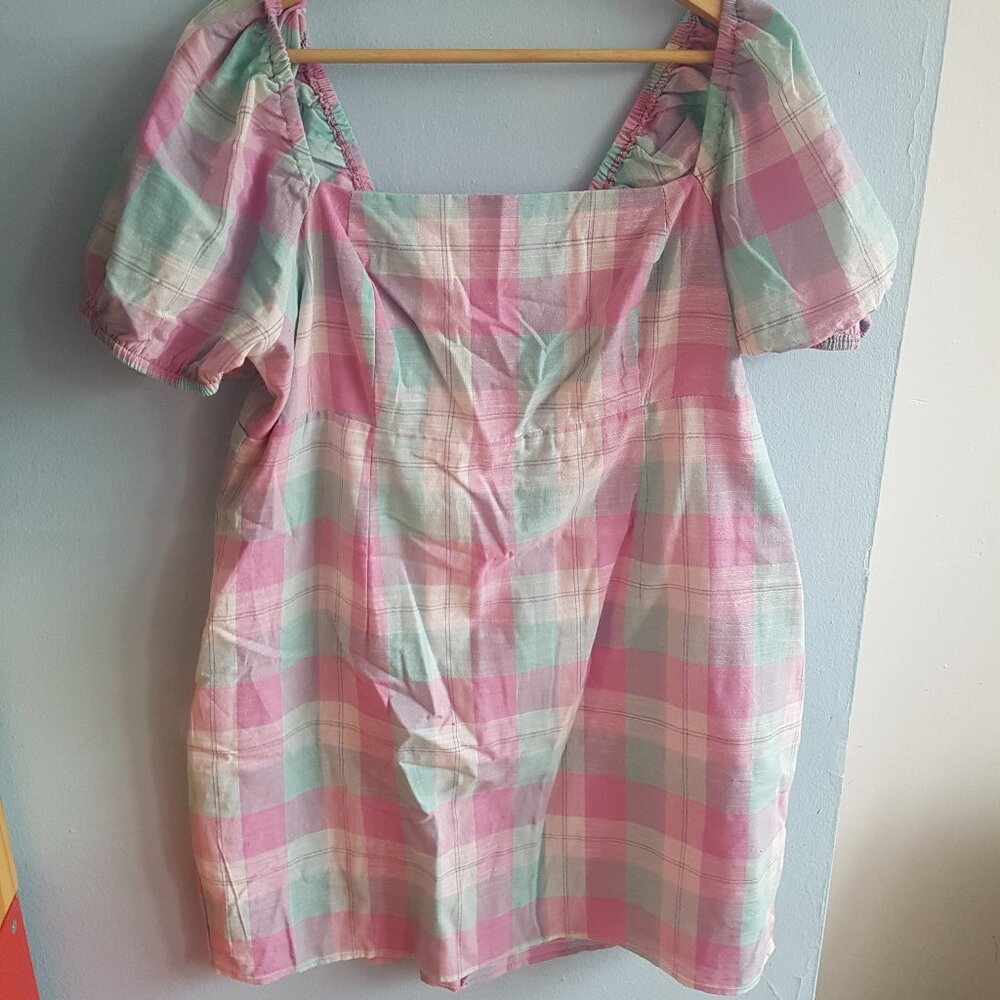 Fashion Nova 1X Pink & Mint Plaid Mini Dress